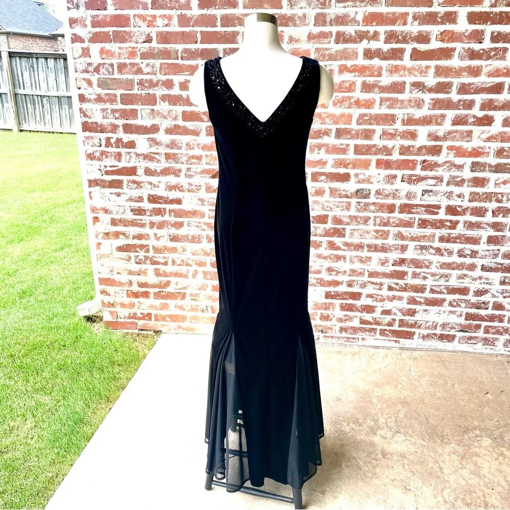 Vintage 90s Stretch Black Velour Evening Gown 8 - Picture 3 of 6